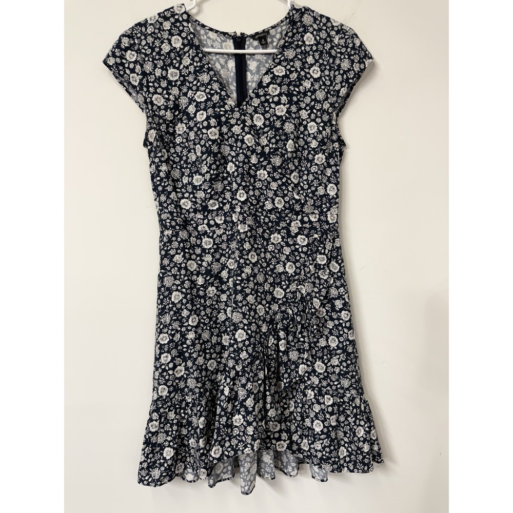 J.CREW‎ MERCANTILE Women's 6 Ditsy FauxWrap RuffleTrim Navy/White Floral Dress